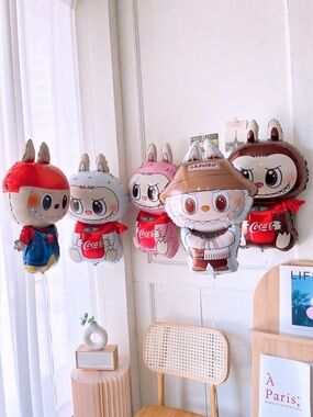 Labubu 30“ Coca-Cola Character Foil Balloon - Red, Pink, Gray, Brown for party